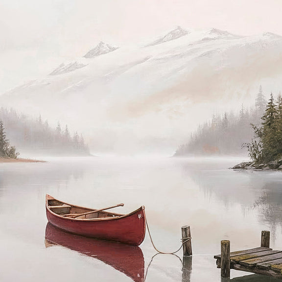 AK-32-Canoe on a misty lake watercolor - Sage and Rose Prints