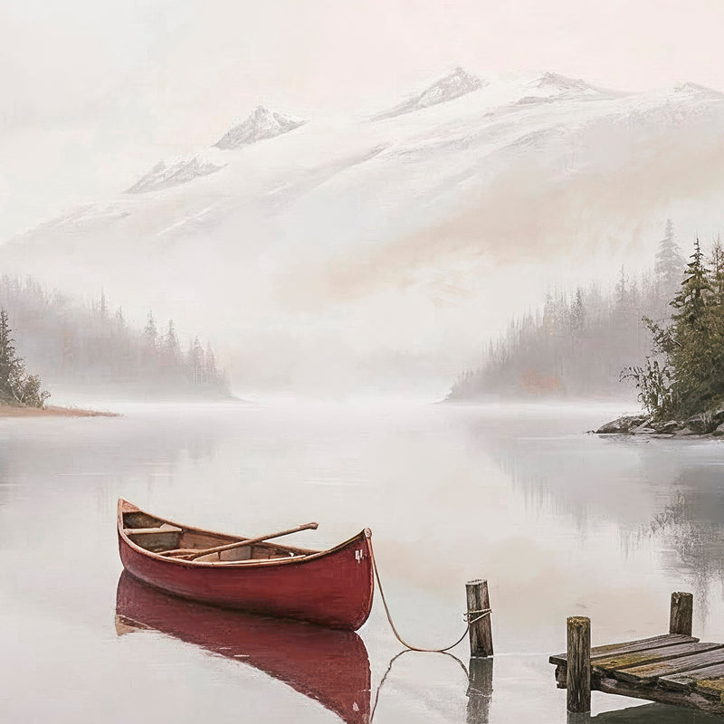AK-32-Canoe on a misty lake watercolor - Sage and Rose Prints