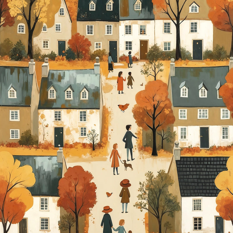Cozy Fall Village Folk Fall Art Print - Sage and Rose Prints