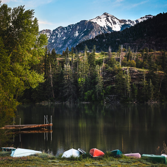 Canoes on the Lake Mountain Photography - Sage and Rose Prints