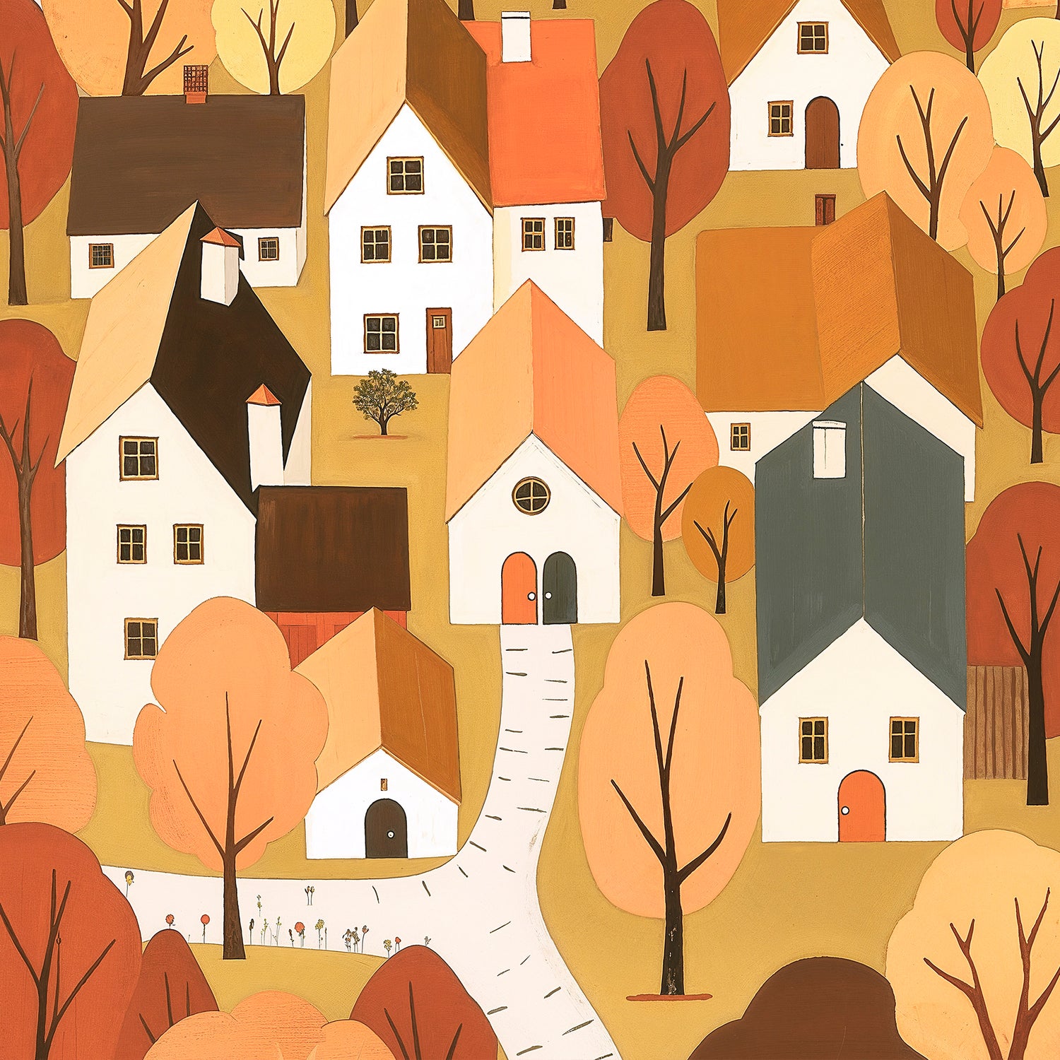 Whimsical Village Fall Art Print - Sage and Rose Prints