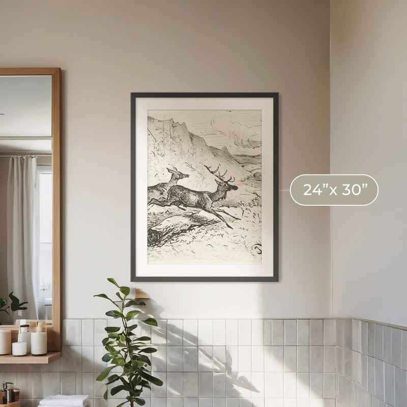 Charcoal Drawing of Deer No1 - Sage and Rose Prints