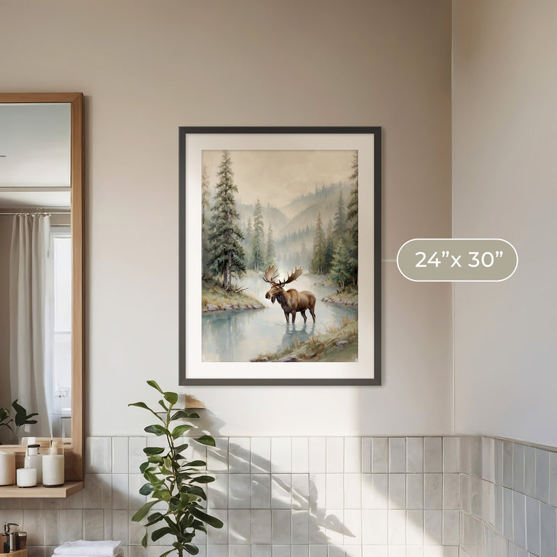 Watercolor Moose Art No1 - Sage and Rose Prints