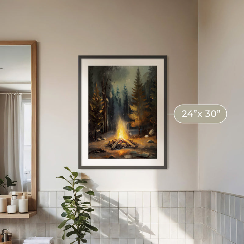 Cozy Campfire Forest Painting No1 - Sage and Rose Prints