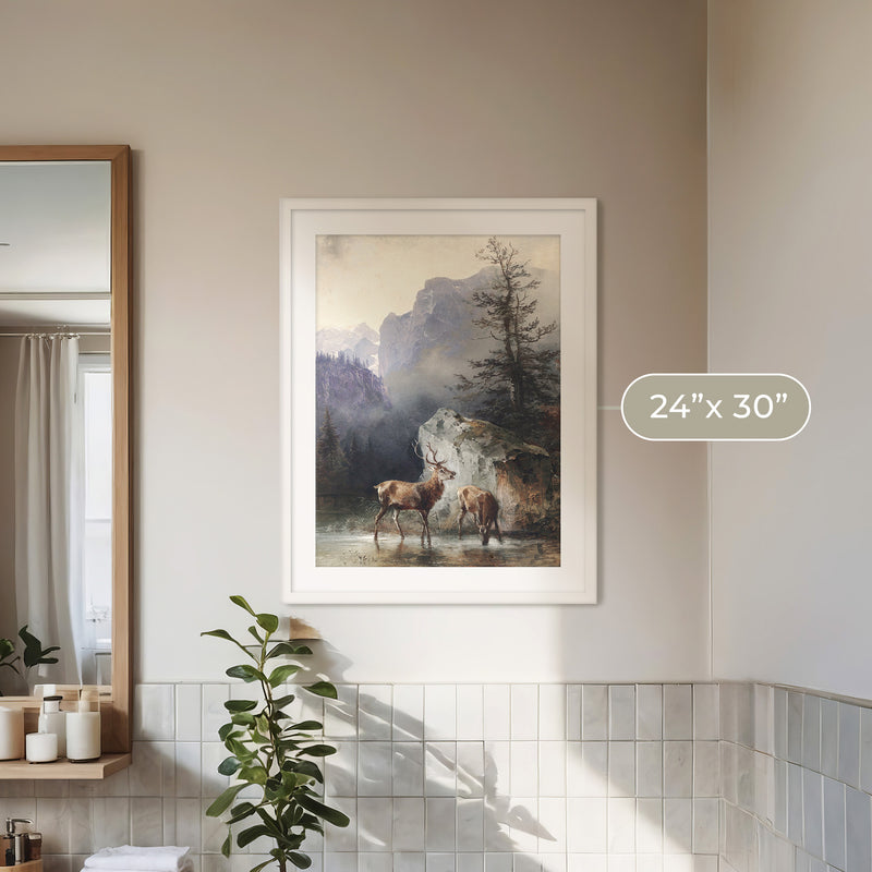 Classical Painting of Deer No1 - Sage and Rose Prints