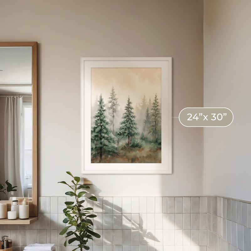Misty Forest Painting in Shades of Green - Sage and Rose Prints