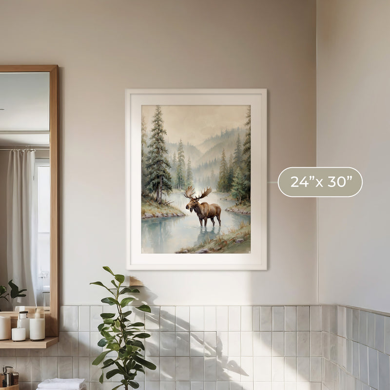 Watercolor Moose Art No1 - Sage and Rose Prints