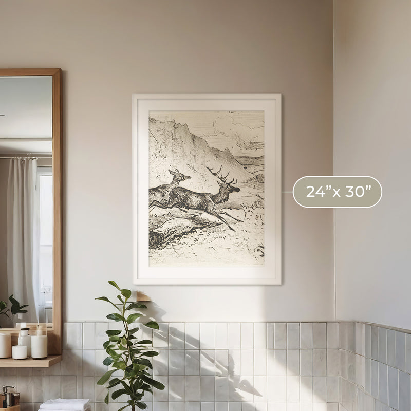 Charcoal Drawing of Deer No1 - Sage and Rose Prints