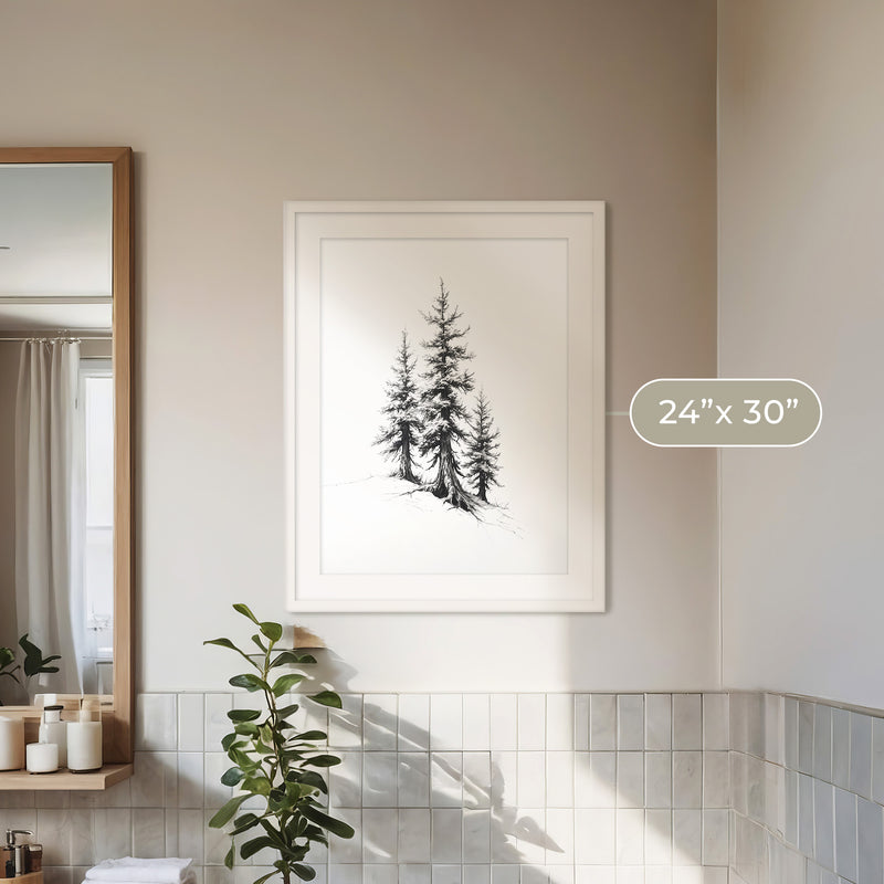 Black and White Drawing of Evergreen Tree - Sage and Rose Prints