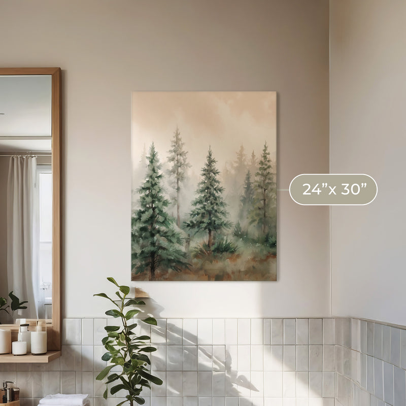 Misty Forest Painting in Shades of Green - Sage and Rose Prints