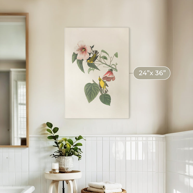 Bird Artwork with Pink Flower - Sage and Rose Prints