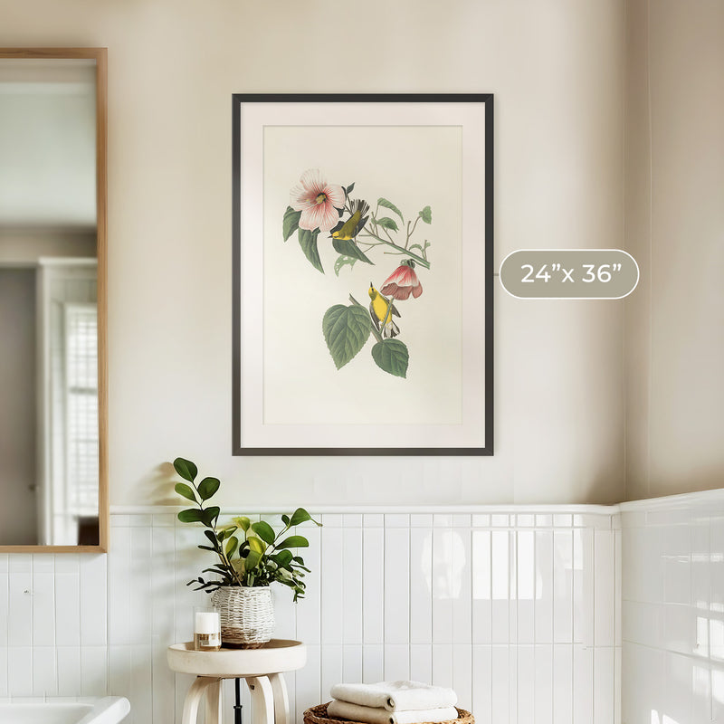 Bird Artwork with Pink Flower - Sage and Rose Prints