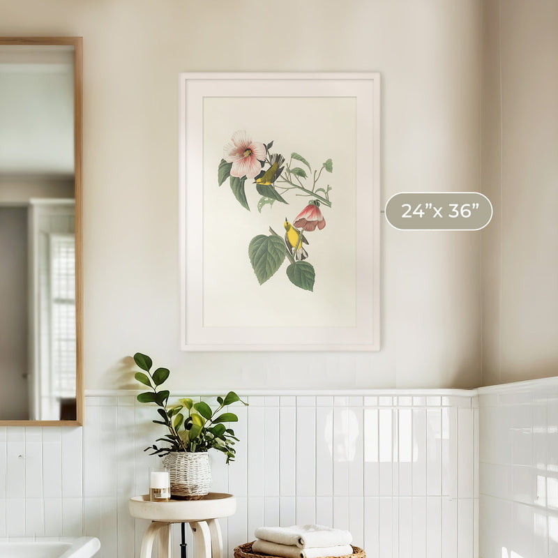 Bird Artwork with Pink Flower - Sage and Rose Prints