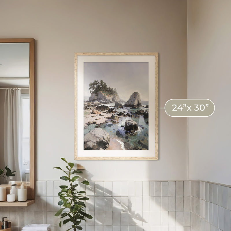 Rocky Beach Painting No1 - Sage and Rose Prints