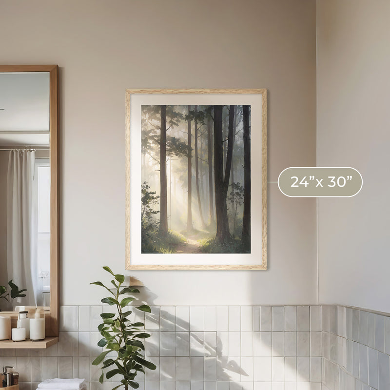 Sunlight Through a Misty Forest No1 - Sage and Rose Prints