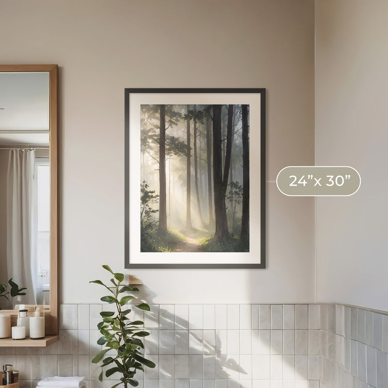 Sunlight Through a Misty Forest No1 - Sage and Rose Prints
