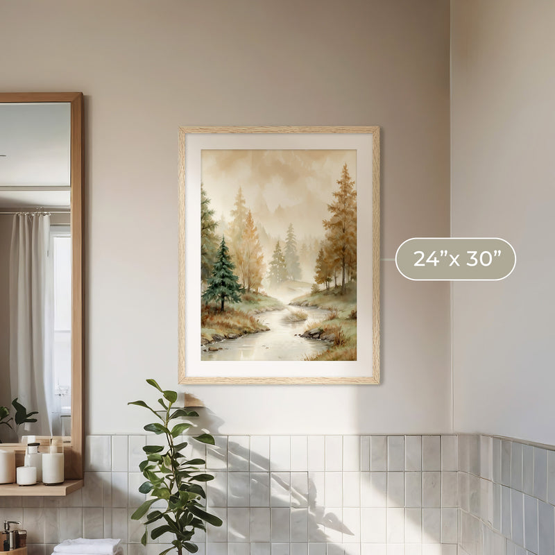 Forest Watercolor in Fall Colors - Sage and Rose Prints