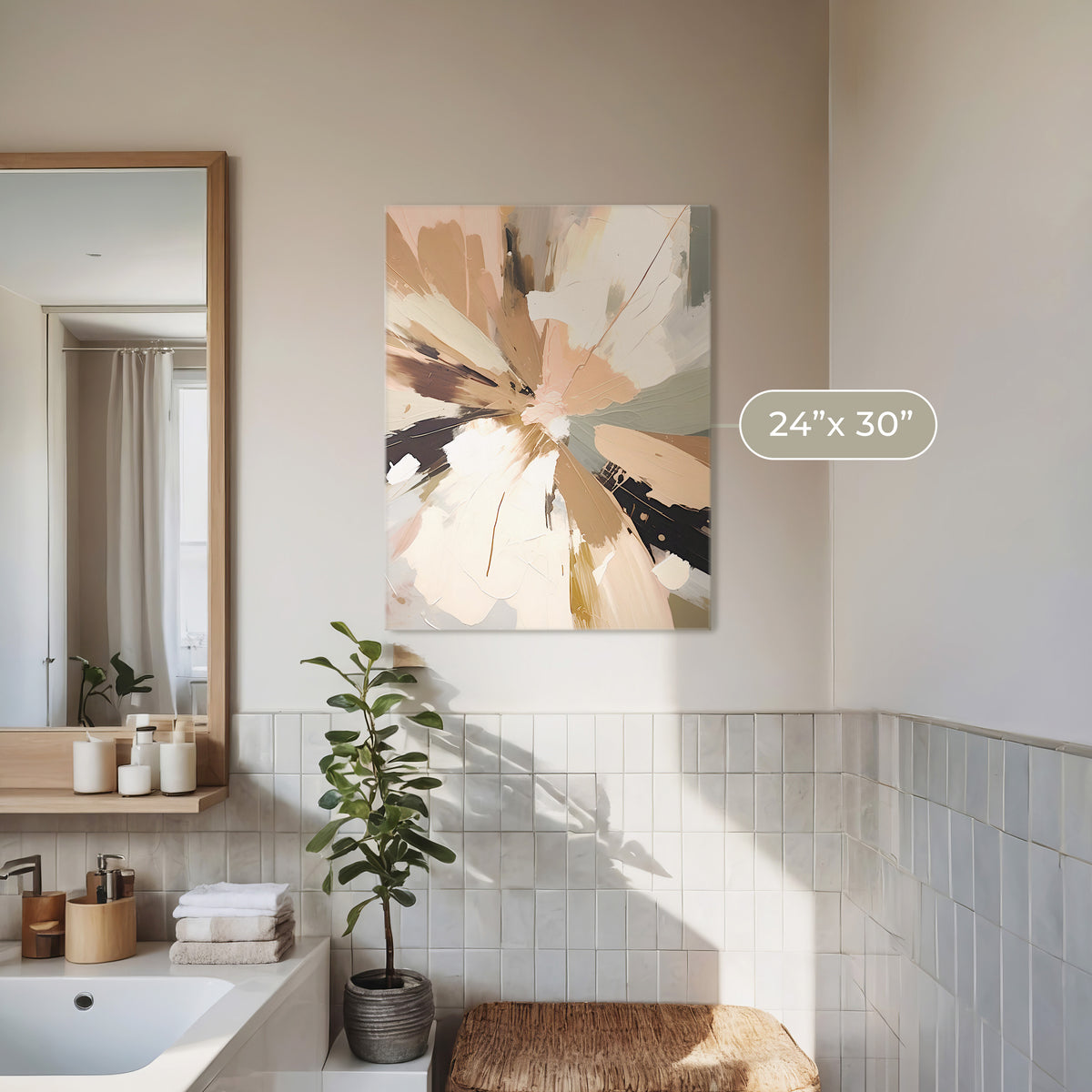Abstract Rays of Gray and Beige - Sage and Rose Prints