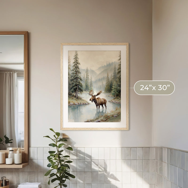 Watercolor Moose Art No1 - Sage and Rose Prints