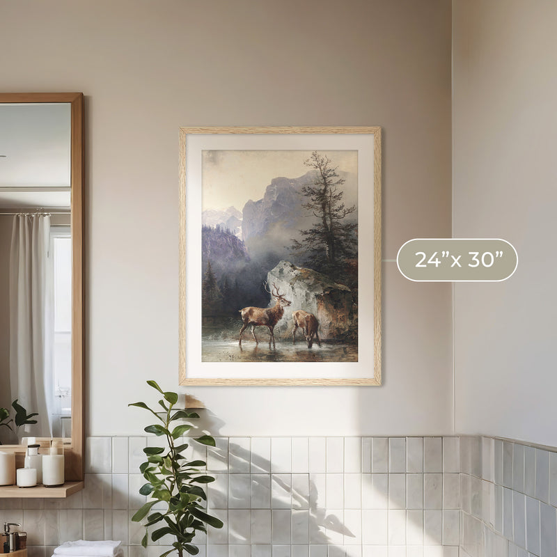 Classical Painting of Deer No1 - Sage and Rose Prints