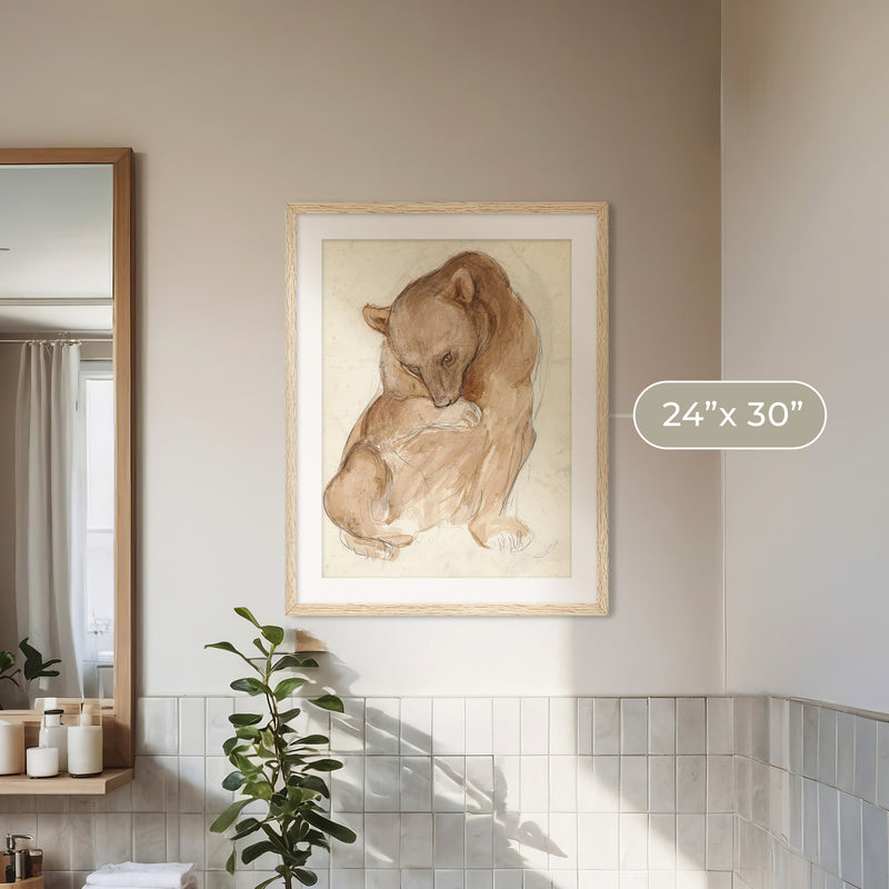 Bear Drawing in Earth Tones - Sage and Rose Prints