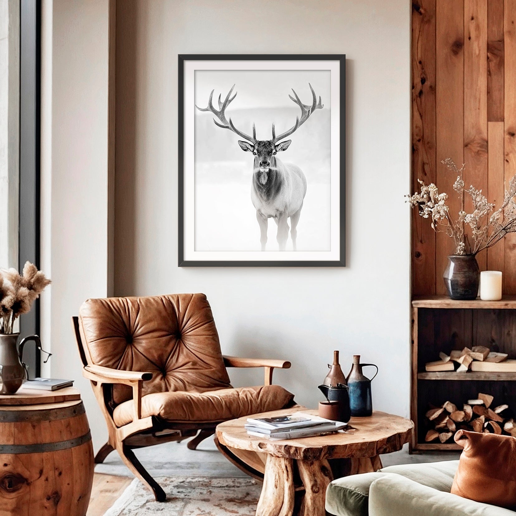 Deer in Winter Black and White Photo - Sage and Rose Prints