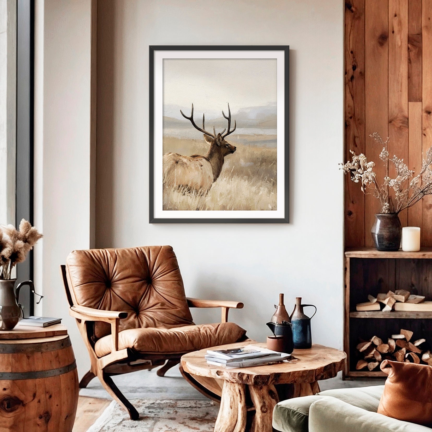 Deer in Tall Grasses Wildlife Painting - Sage and Rose Prints