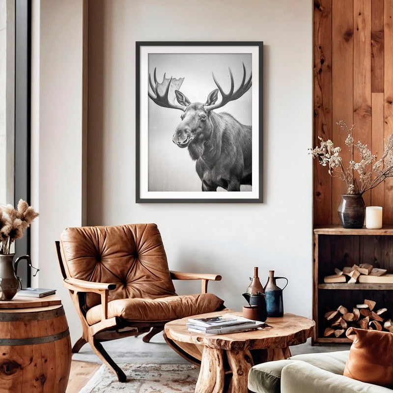 Black and White Moose Photograph - Sage and Rose Prints