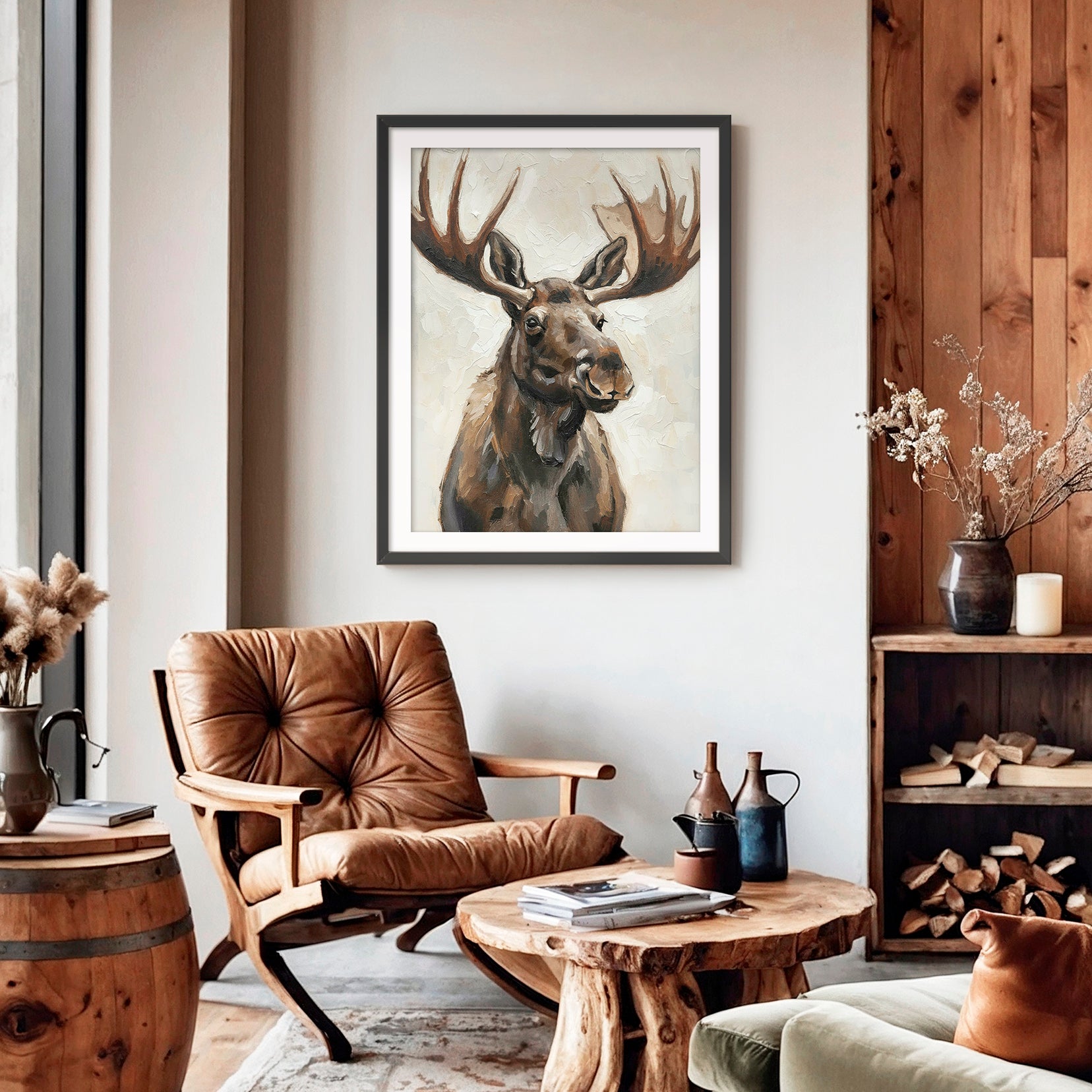 Impasto Moose Painting Print - Sage and Rose Prints