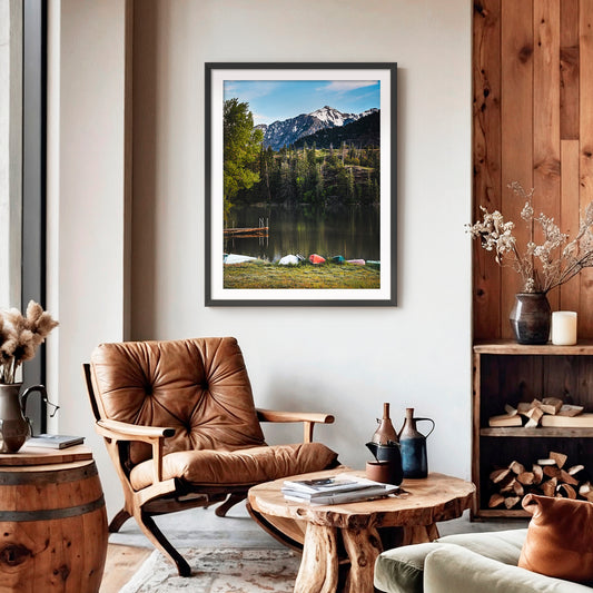 Canoes on the Lake Mountain Photography - Sage and Rose Prints