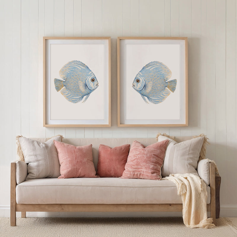 Sky Blue Coastal Fish Swimming Left - Sage and Rose Prints