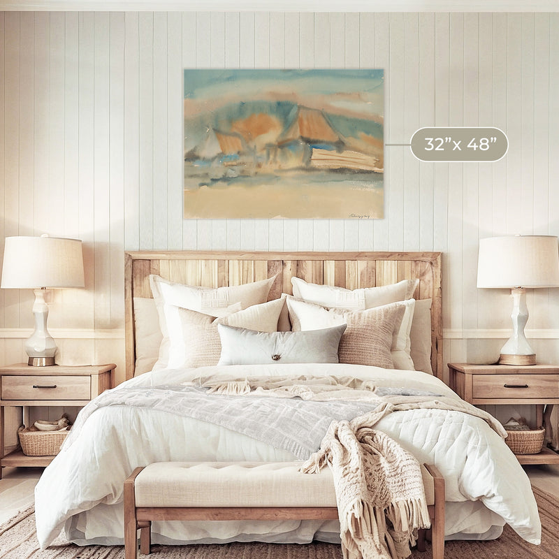 Cottage Watercolor in Tans and Teals - Sage and Rose Prints