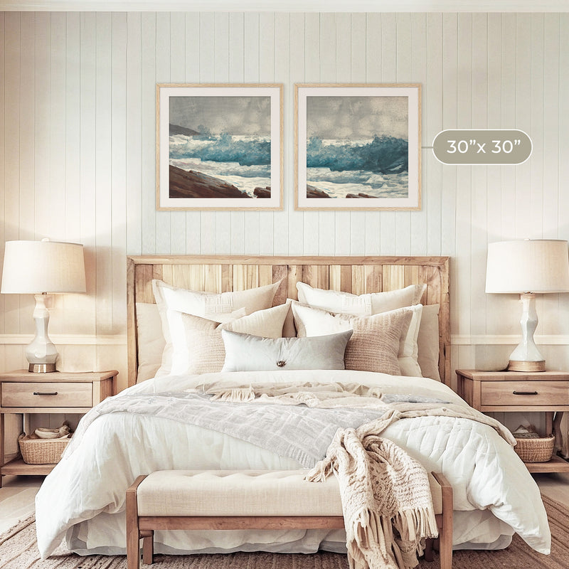 Ocean Watercolor in Teal 2-Panel Set - Sage and Rose Prints