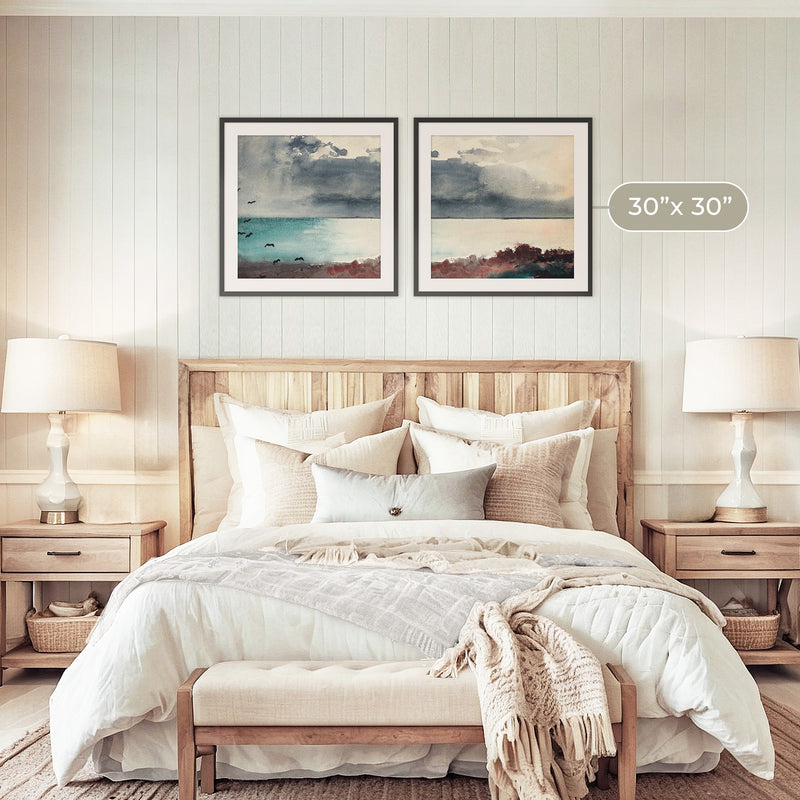 Ocean After a Storm Watercolor 2-Panel Set - Sage and Rose Prints