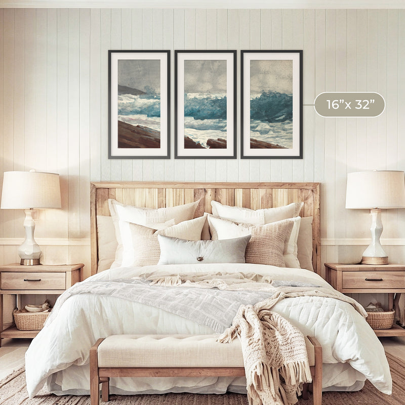 Ocean Watercolor in Teal Triptych - Sage and Rose Prints