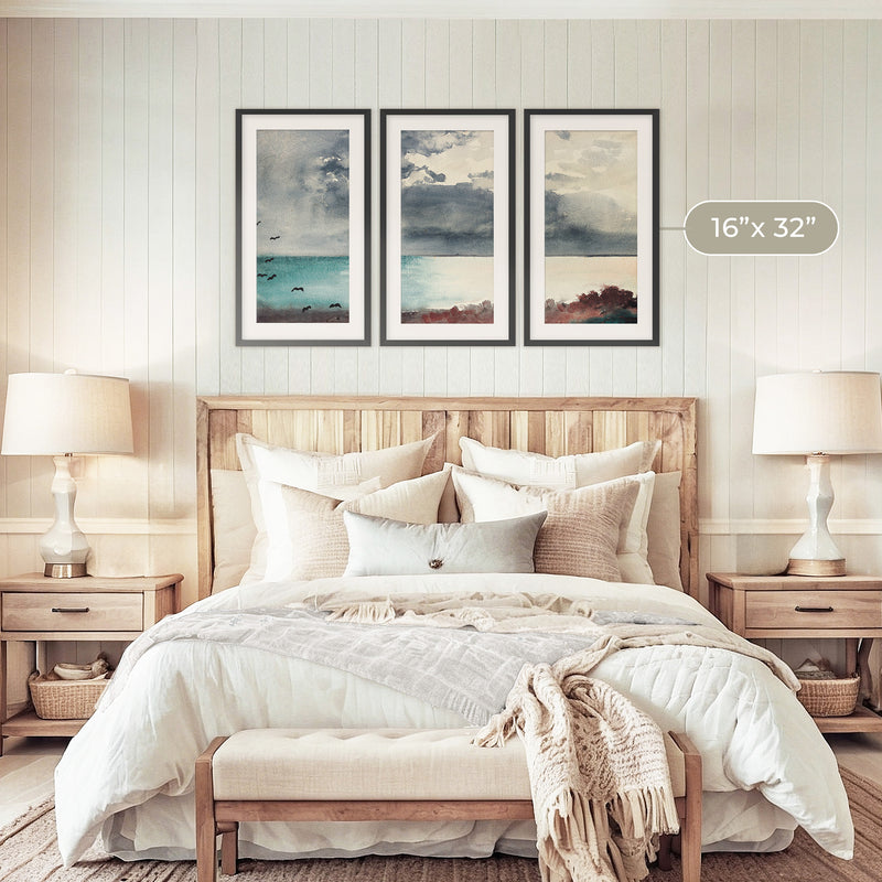 Ocean After a Storm Watercolor Triptych - Sage and Rose Prints