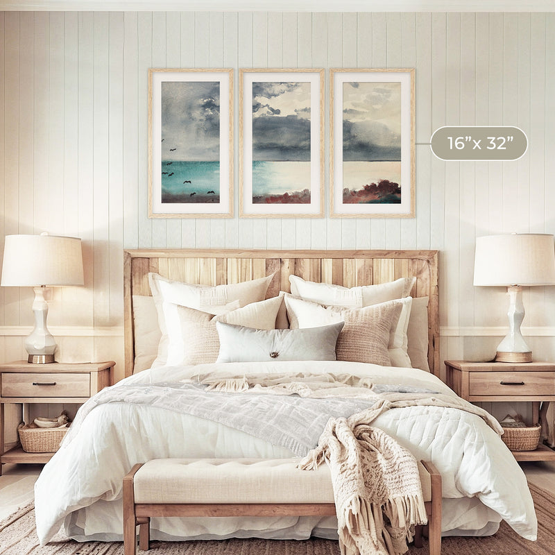 Ocean After a Storm Watercolor Triptych - Sage and Rose Prints