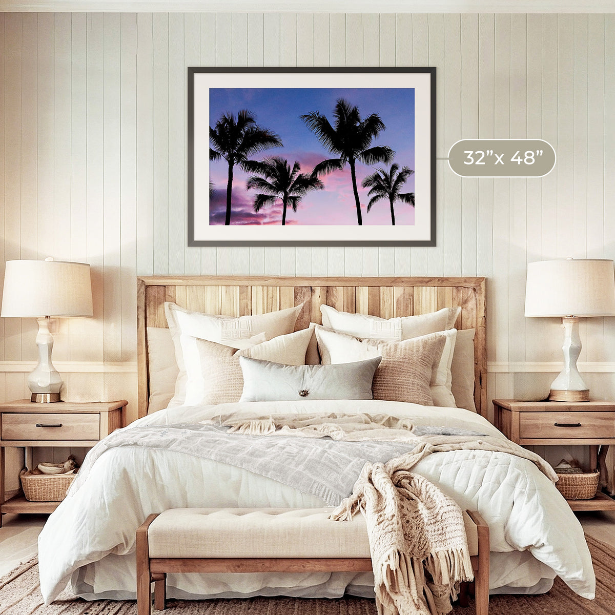 Palm Tree Silhouettes and Purple Sky No2 - Sage and Rose Prints