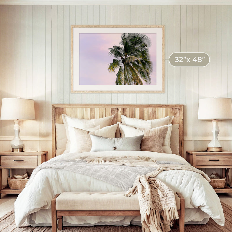 Lone Palm Tree Against a Pink Sky No1 - Sage and Rose Prints