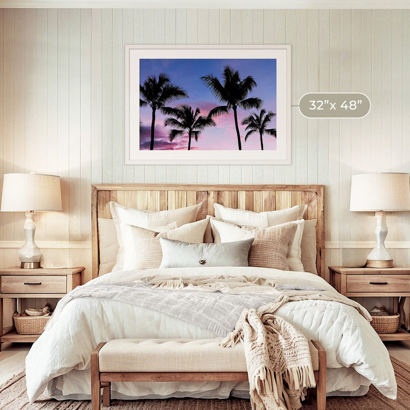 Palm Tree Silhouettes and Purple Sky No2 - Sage and Rose Prints