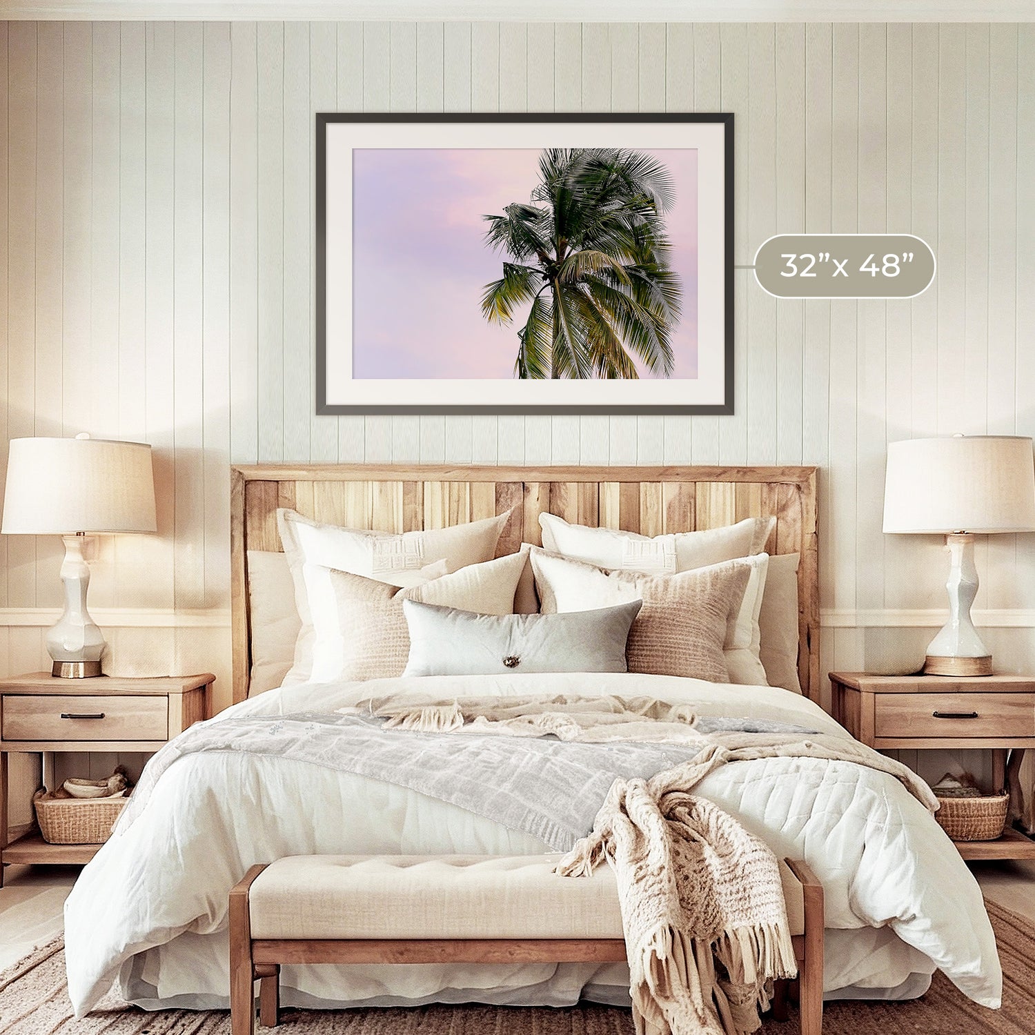 Lone Palm Tree Against a Pink Sky No1 - Sage and Rose Prints