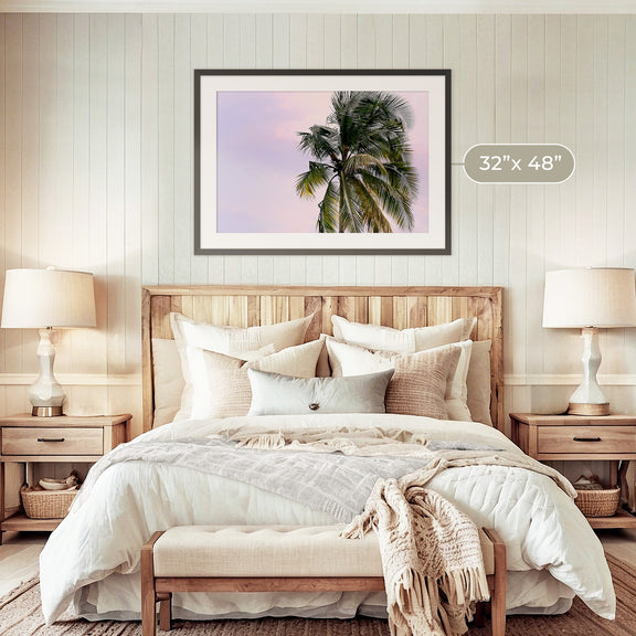 Lone Palm Tree Against a Pink Sky No1 - Sage and Rose Prints