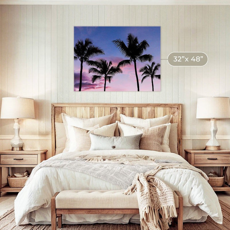 Palm Tree Silhouettes and Purple Sky No2 - Sage and Rose Prints