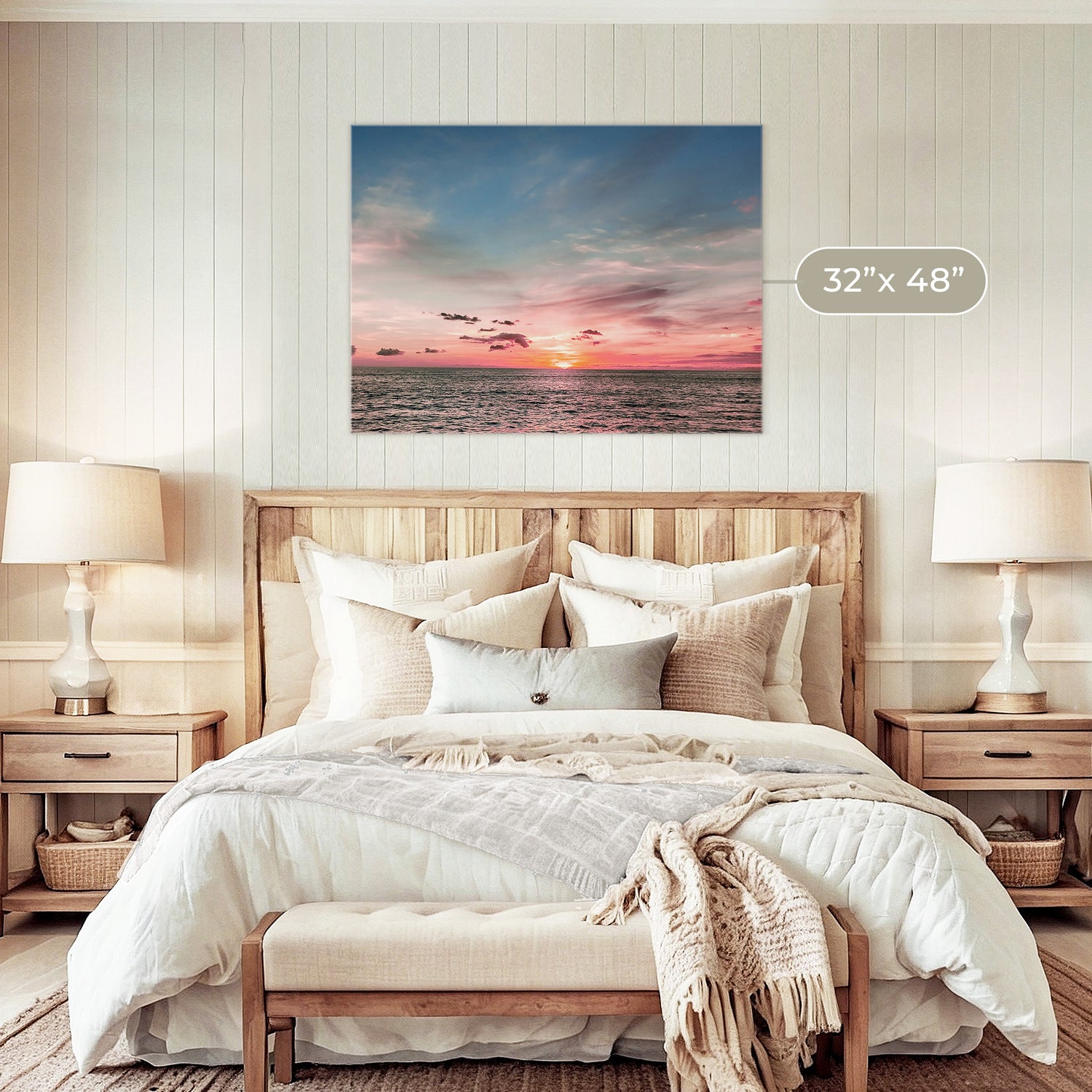 Pink Sunset Sky Ocean Photography - Sage and Rose Prints