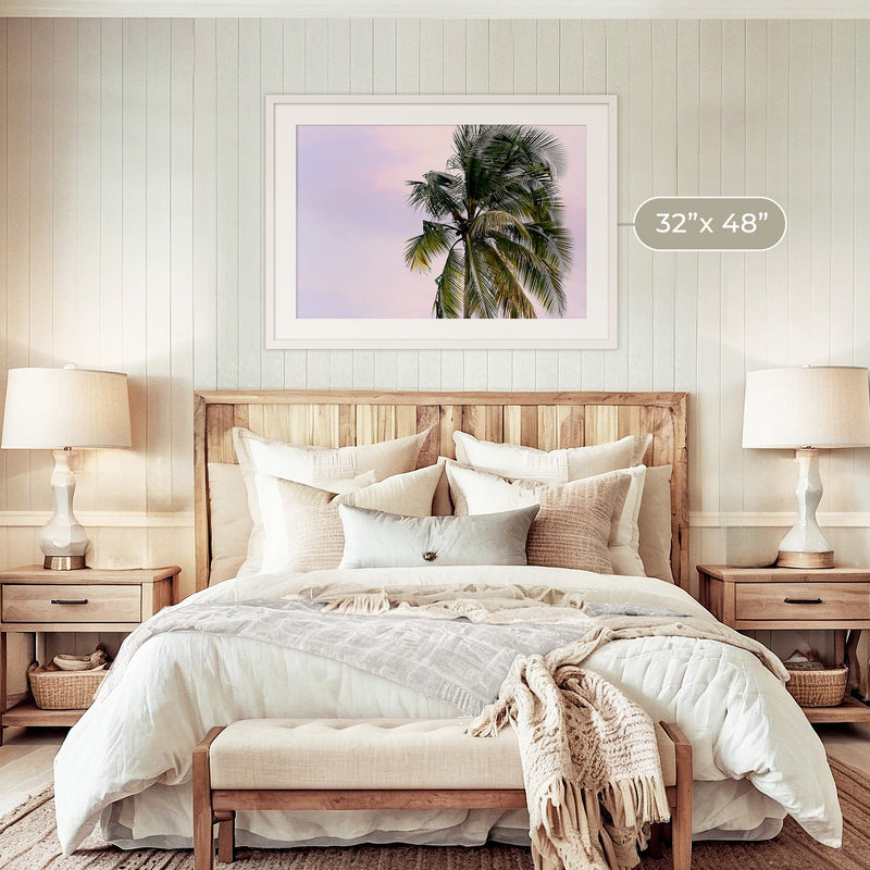 Lone Palm Tree Against a Pink Sky No1 - Sage and Rose Prints