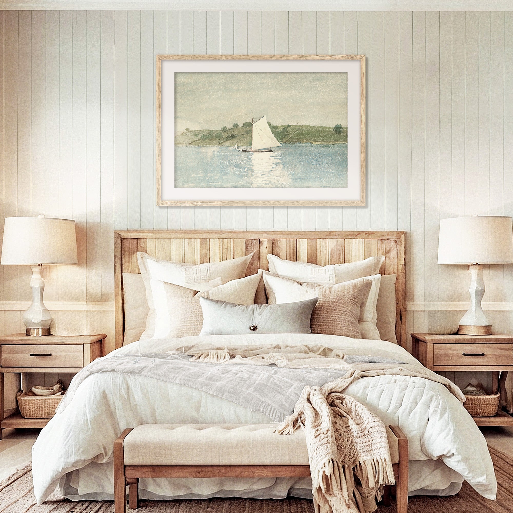 Sage and Light Blue Coastal Sailboat Print - Sage and Rose Prints