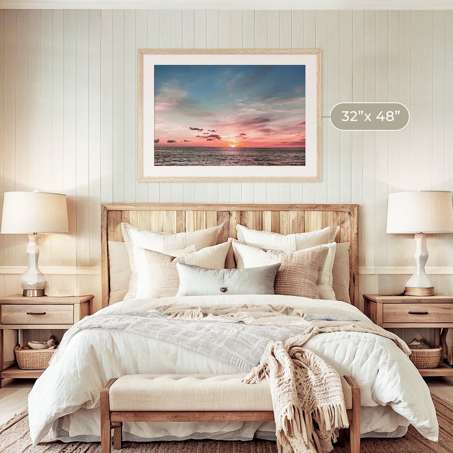 Pink Sunset Sky Ocean Photography - Sage and Rose Prints
