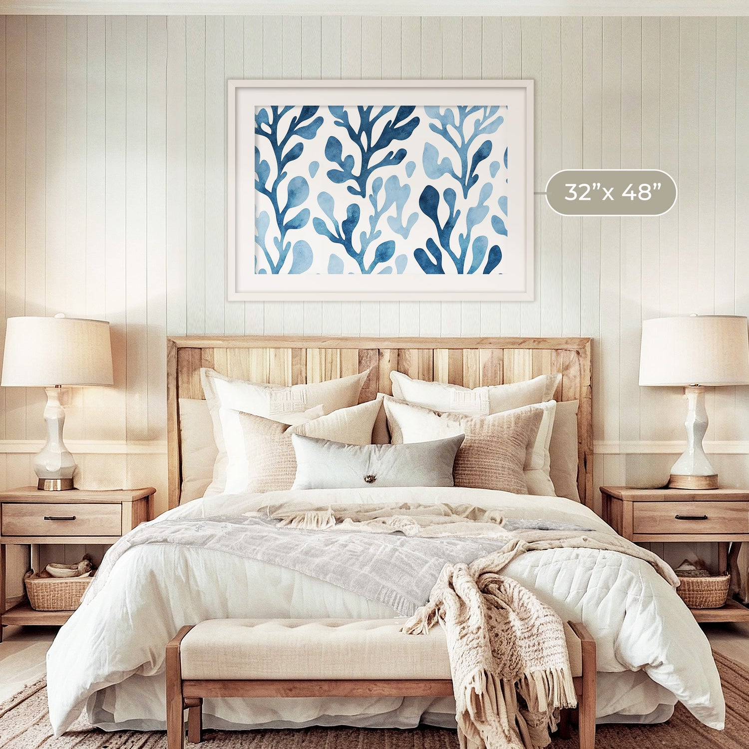 Coastal Blue Seaweed Motif - Sage and Rose Prints
