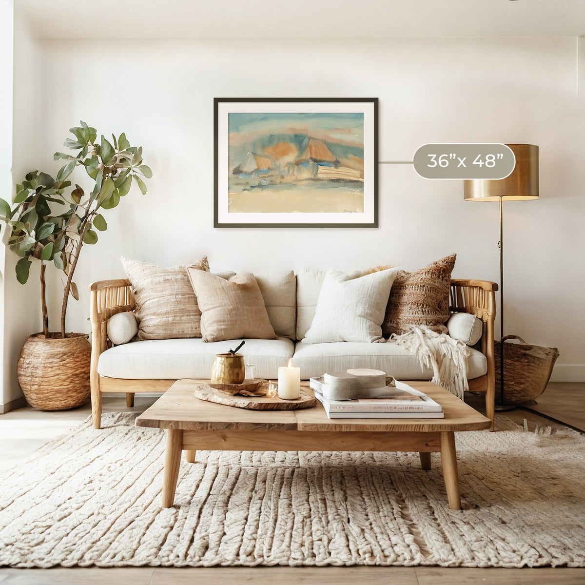 Cottage Watercolor in Tans and Teals - Sage and Rose Prints