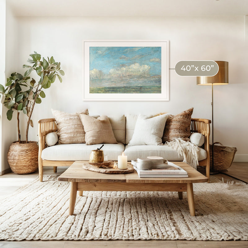 Vibrant Blue Sky Seaside Painting - Sage and Rose Prints